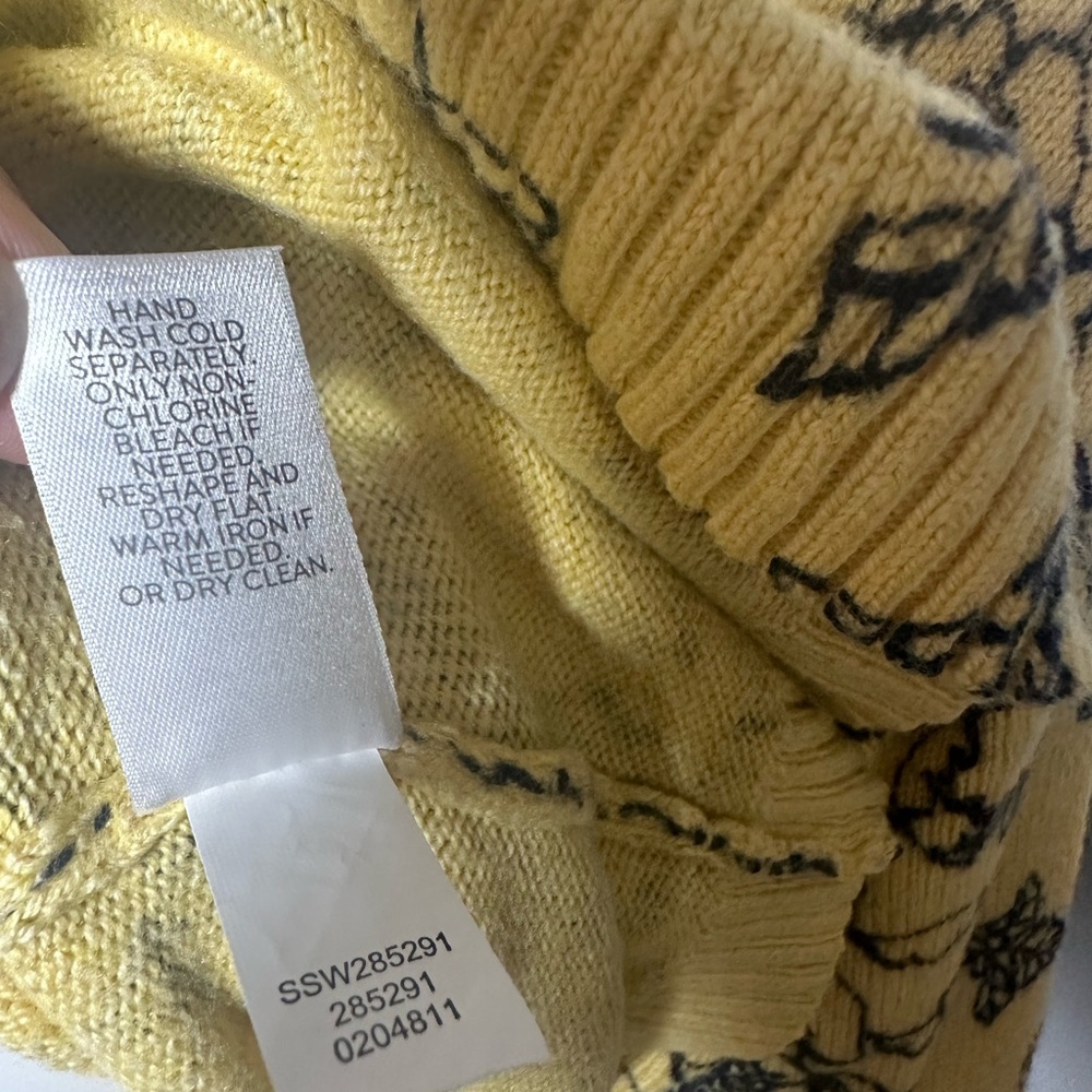 J. Jill Yellow Floral Crew Neck Sweater Soft Butterflies S - Picture 3 of 8